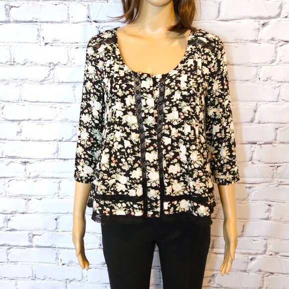 ANTHROPOLOGIE - Maeve Boho black floral blouse with cutout detailing - Picture 6 of 10